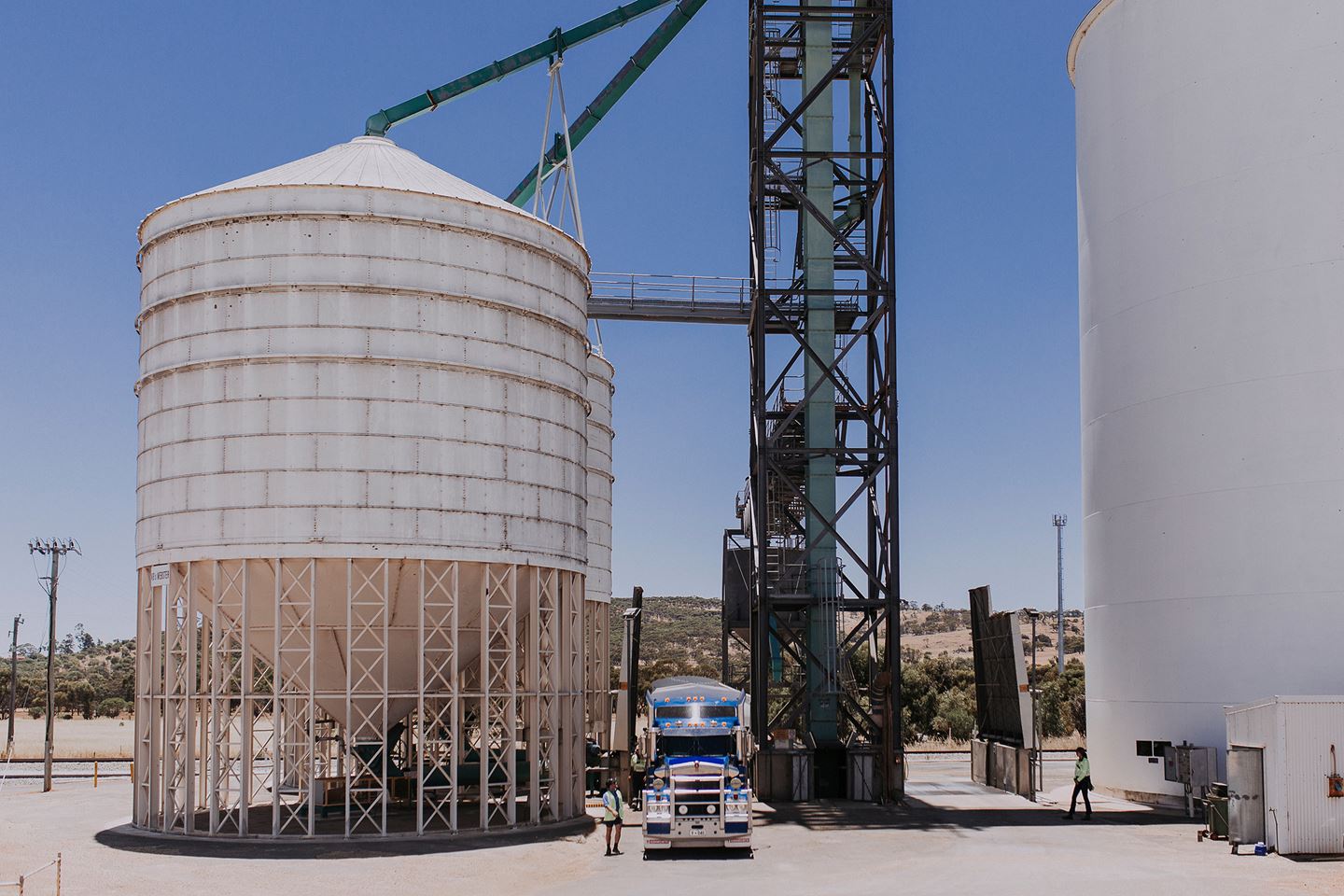 Grain silos and truck